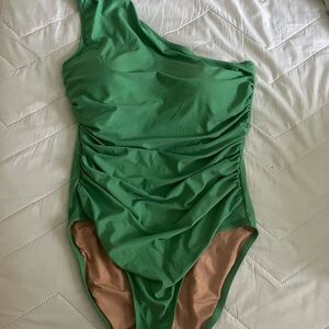 J. Crew Green One-Shoulder Swimsuit
